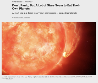 Don't Panic, But A Lot of Stars Seem to Eat Their Own Planets