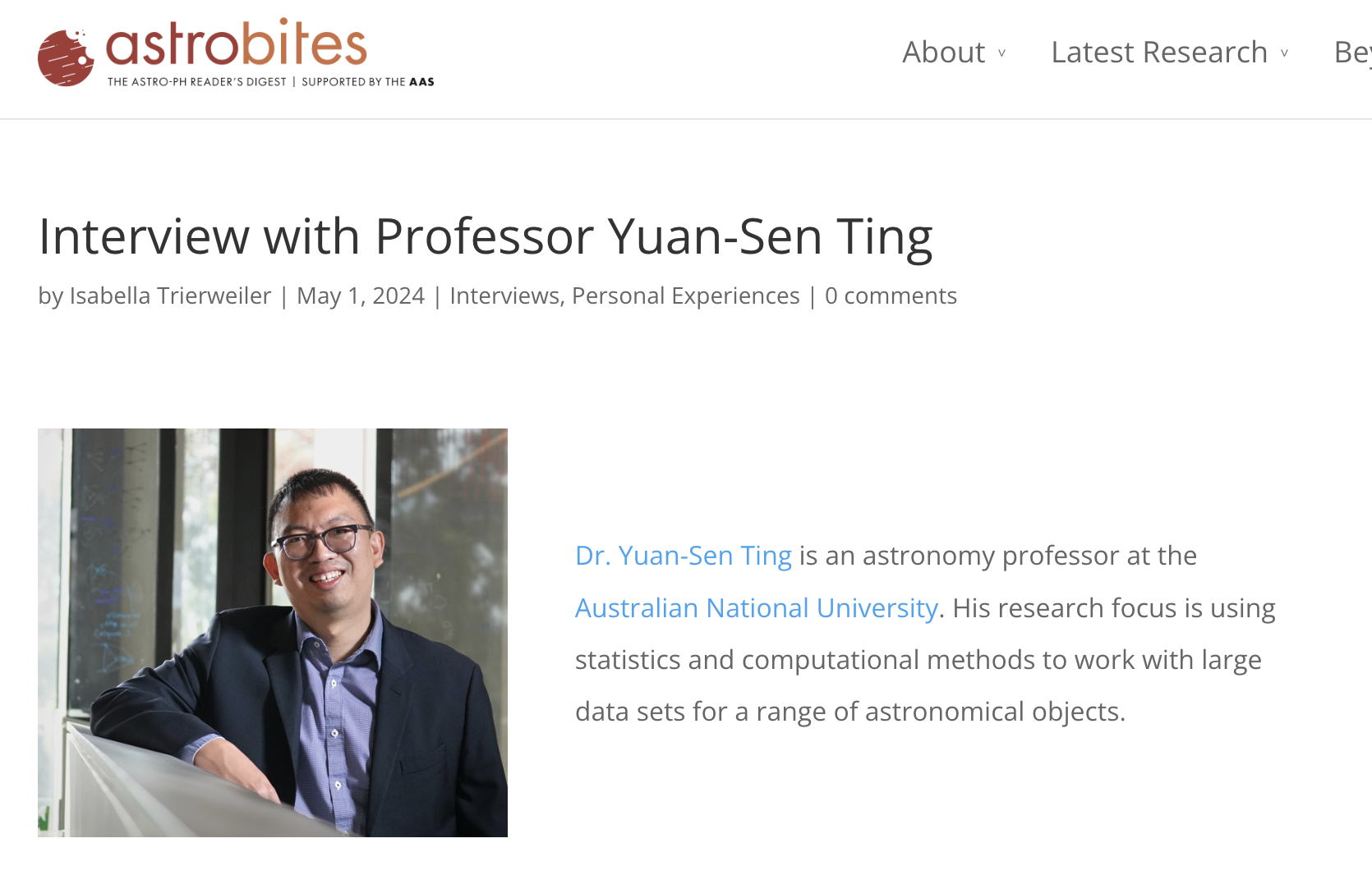Interview with Professor Yuan-Sen Ting